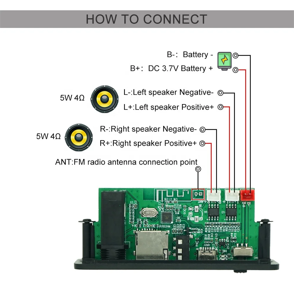 2 x 5W MP3 Player Amplifier Module Bluetooth Amplifier Board With 3.7V Battery Charge