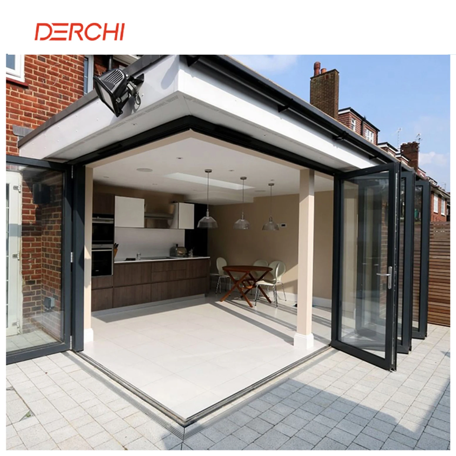 Outdoor Balcony Aluminium Folding Door Thermal Break Storm Double Low-E Glass Bifold House Door Exterior Patio Accordion Door