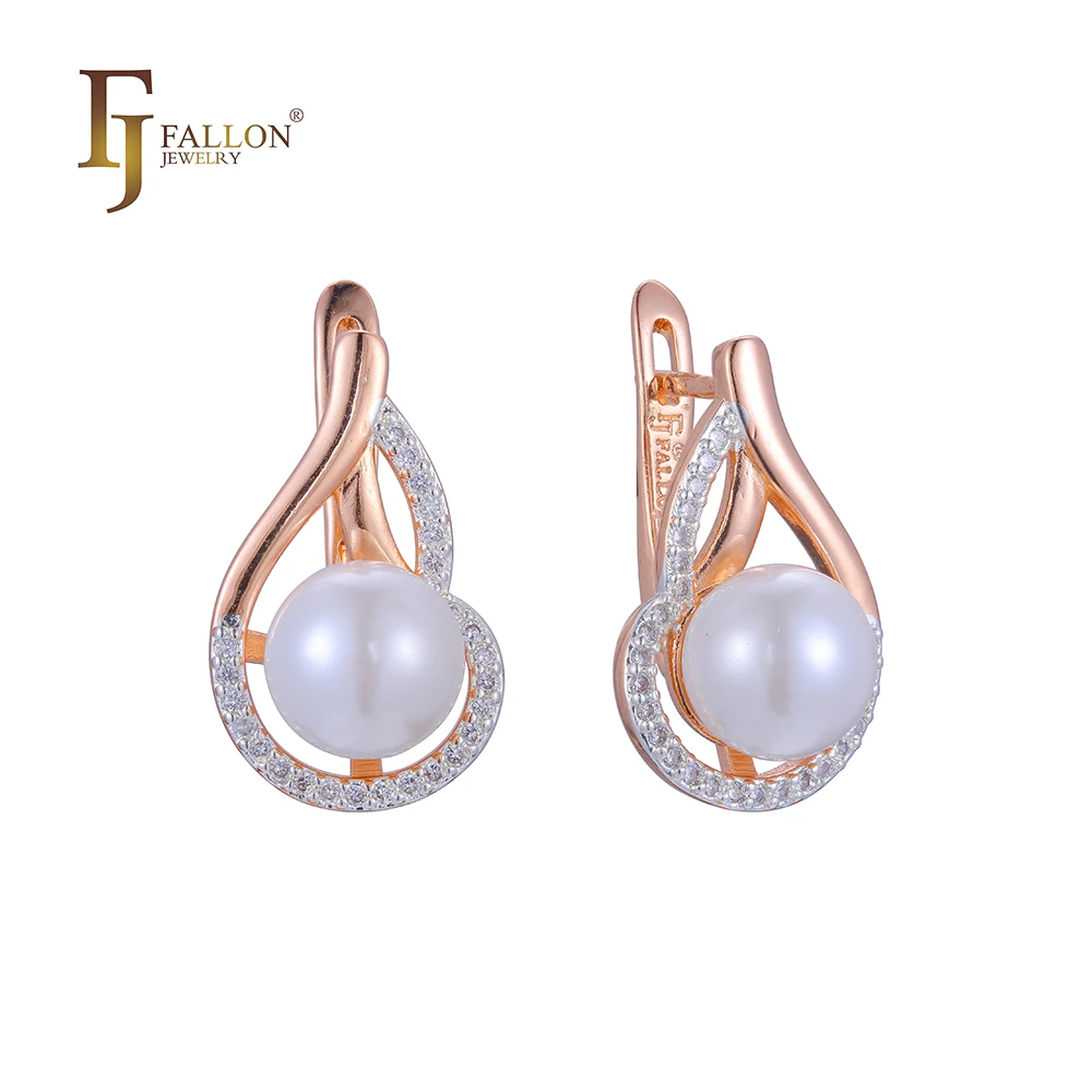 F92203098 FJ Fallon модные ювелирные изделия жемчужные серьги с покрытием из 585 розового золота двухцветная латунь