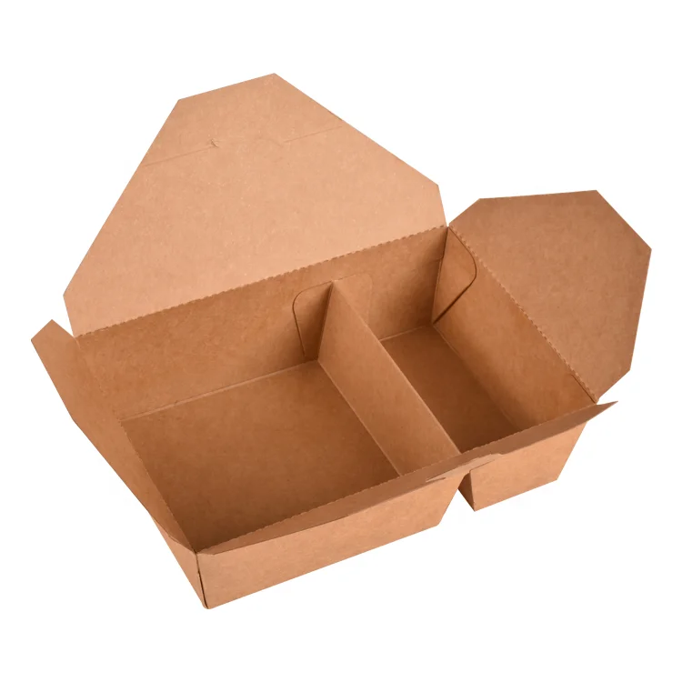 Disposable To Go 2 Compartment Fast Food Box Takeaway Brown Kraft Paper Lunch Box