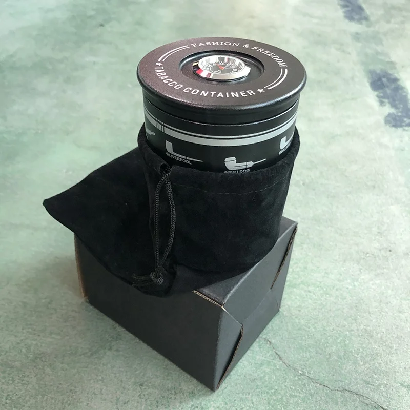 JF-056 D7.8*H10cm 283g JIFENG factory pipe accessories aluminium metal cigar tube pipe tobacco jar with hygrometer