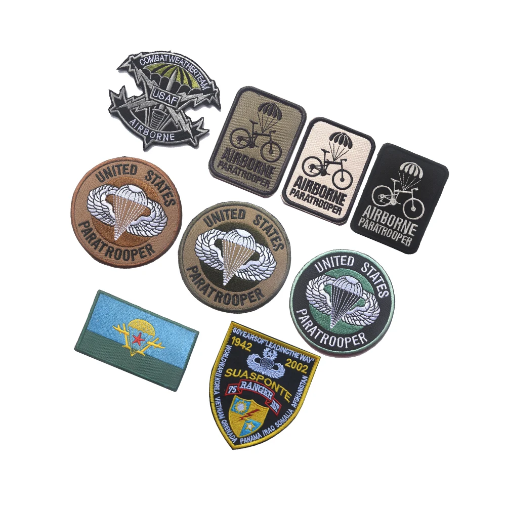 Supply Machine Embroidered United States Airborne Paratrooper Hook Loop Badges for Clothes Hats and Backpack Decoration