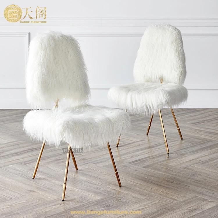Luxury Living room Chairs X back white mongolian fur gold dining chair