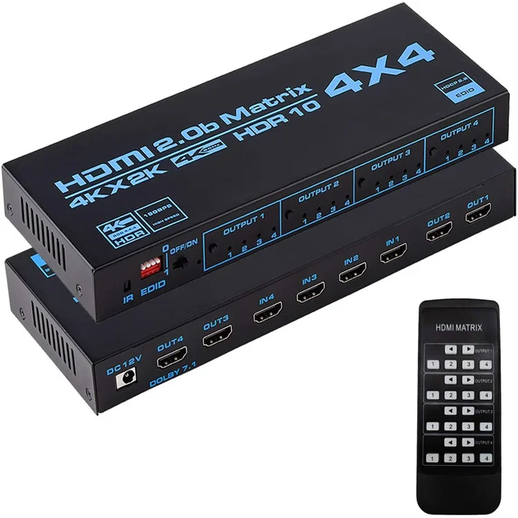 4K 60hz HDCP 2.2 ARC Audio HDMI 2.0b Matrix Switch 4x4 Switcher Splitter 4 in 4 Out Box with EDID Extractor IR Remote Control