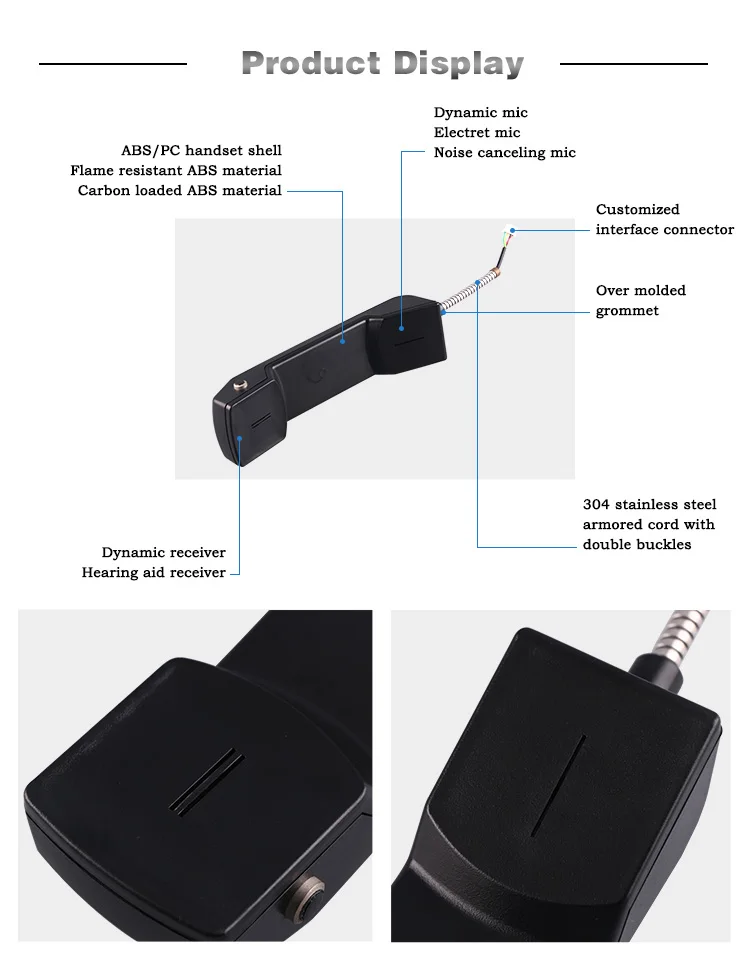 Hospital payphone handset with armoured cord metal tube