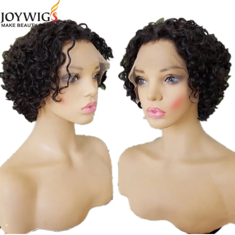 
 Фабрика Joywigs, оптовая продажа, полностью вьющиеся волосы, короткий стиль, 100% человеческие волосы, фронтальные кружевные парики, 8 дюймов, плотность 180%  