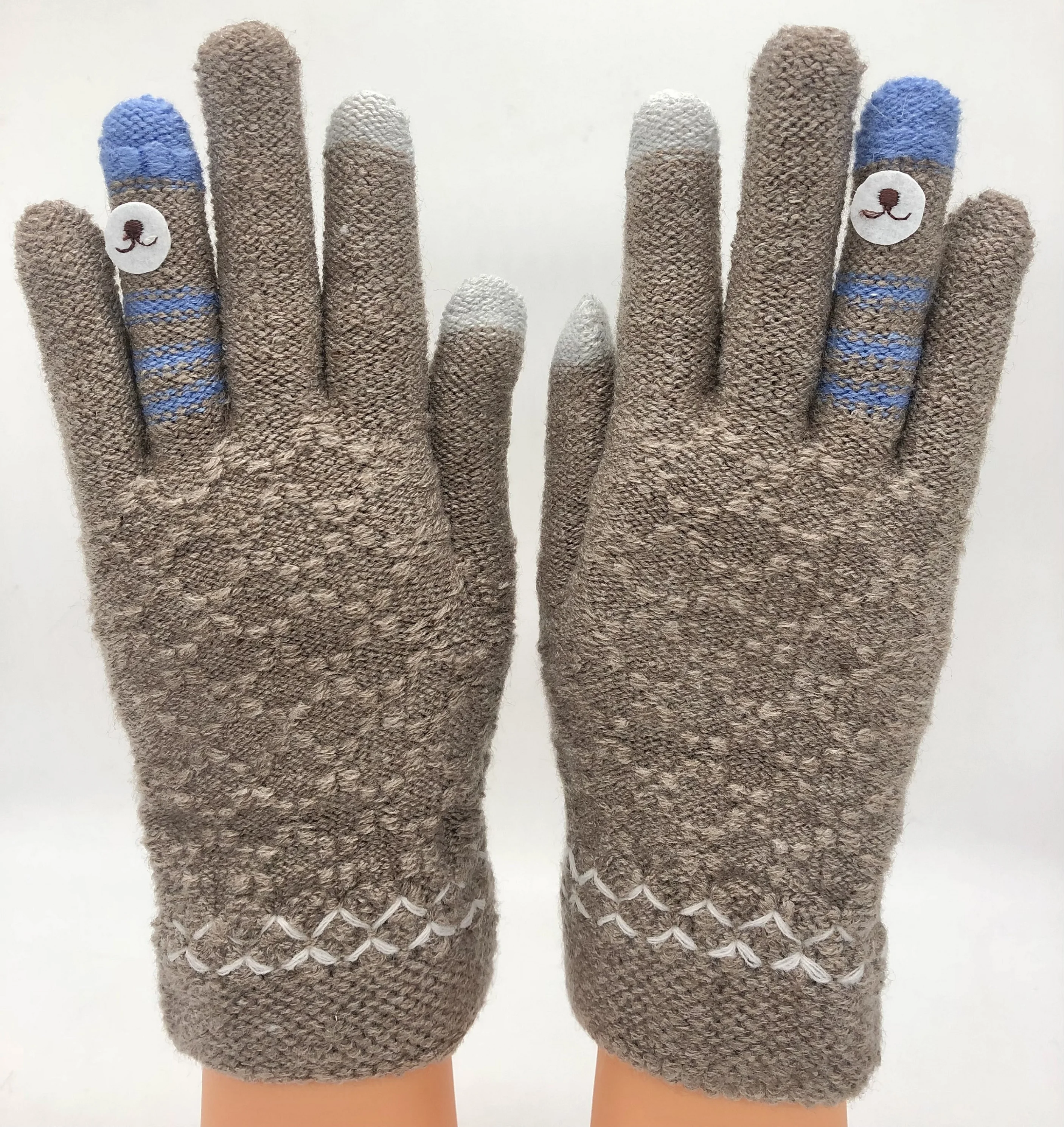 Factory direct sale touch screen knit winter gloves warm gloves Embroidery decoration finger gloves