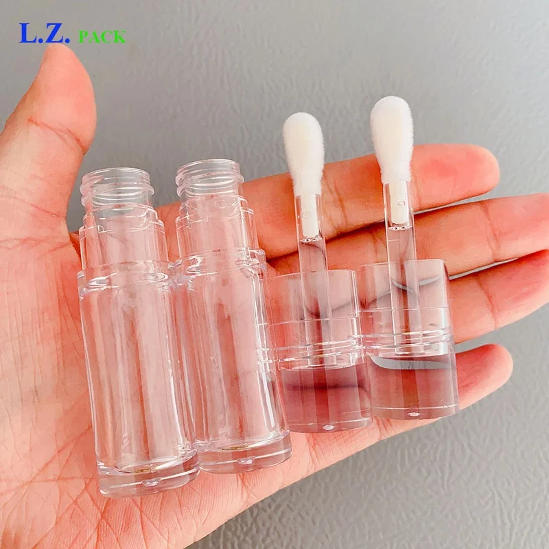 LZ Pack Stock 100pcs Clear Crystal Liquid Lipstick Packaging Custom Logo 5ml Big Brush Lip Gloss Tubes With Big Wand