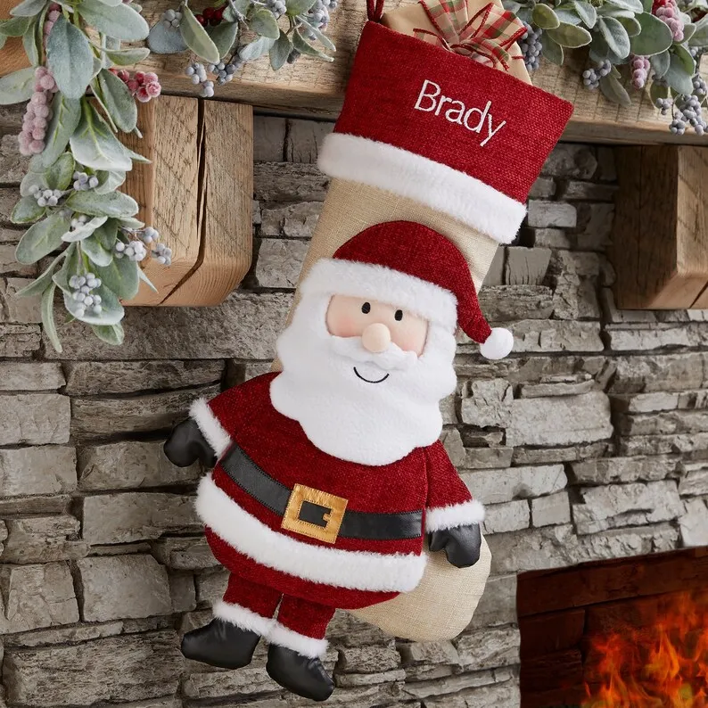 Penguin Cheerful Holiday Personalized Embroidery Winter Linen Cuff Plaid Christmas Decorative Stockings