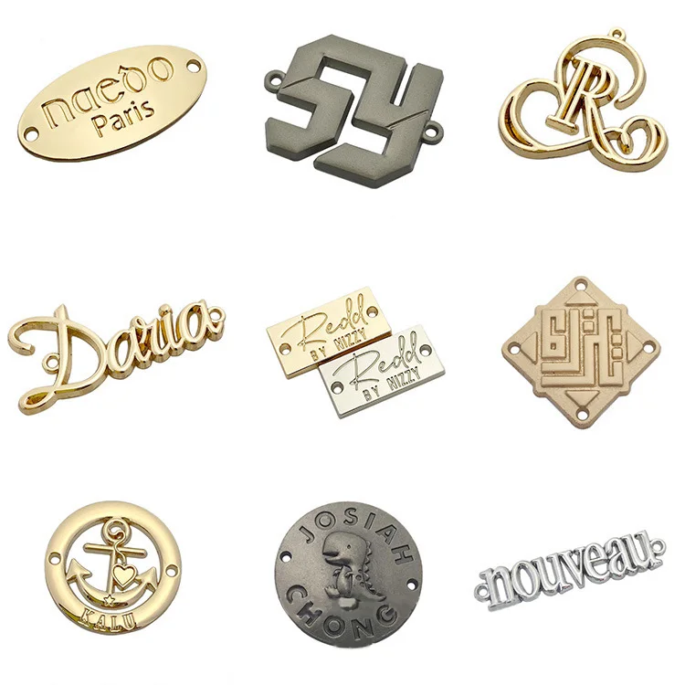 Hot Sale Metal Logo Design Shoes Logo Brand Custom Handmade Clothing Label Metal Customized Plating Garment Labels 