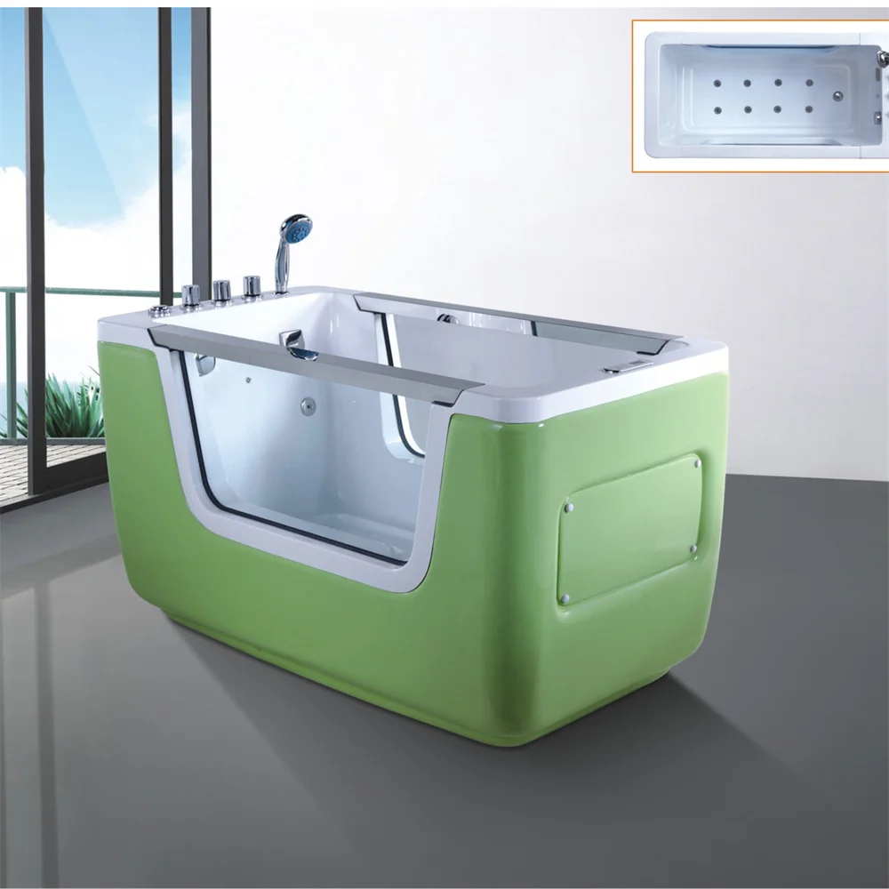 Small Size Thermostatic Baby Spa Bathtub Whirlpool Freestanding Apple Green Color Acrylic Bubble Massage Bath Tub