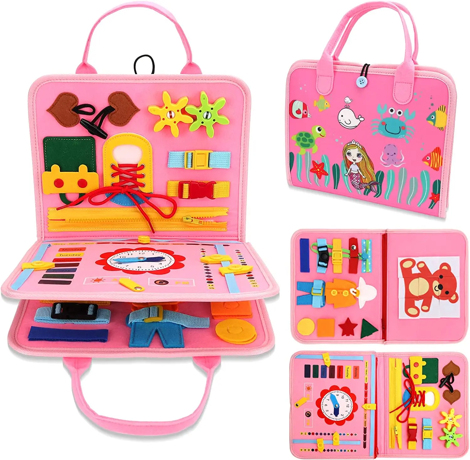 Kangnai Toddlers 3+ Montessori Busy Book for Boys Girls Learning Activity Felt Busy Board Sensory Toys for Travel