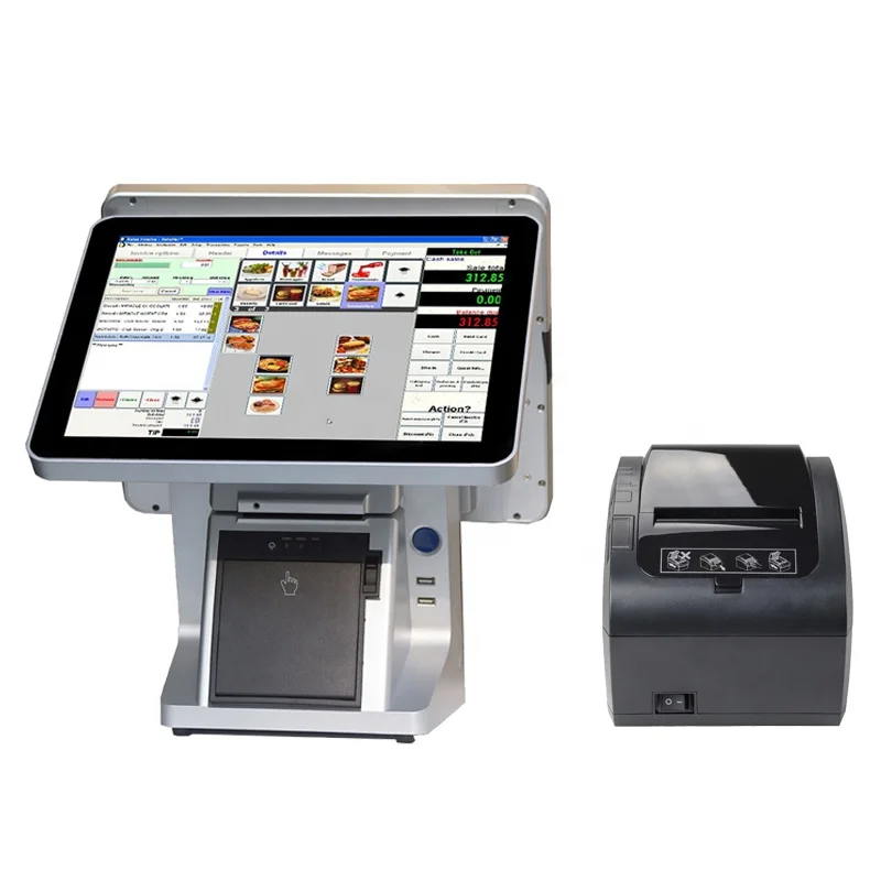Системы точки продажи двойной дисплей POS-система розничный магазин/ресторан POS-терминал для продуктов кассовый аппарат с 80 мм встроенным принтером
