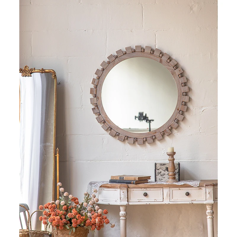 antique wood frame mirror nordic retro simple decorative mirror bedroom dressing wall mirrors home decor