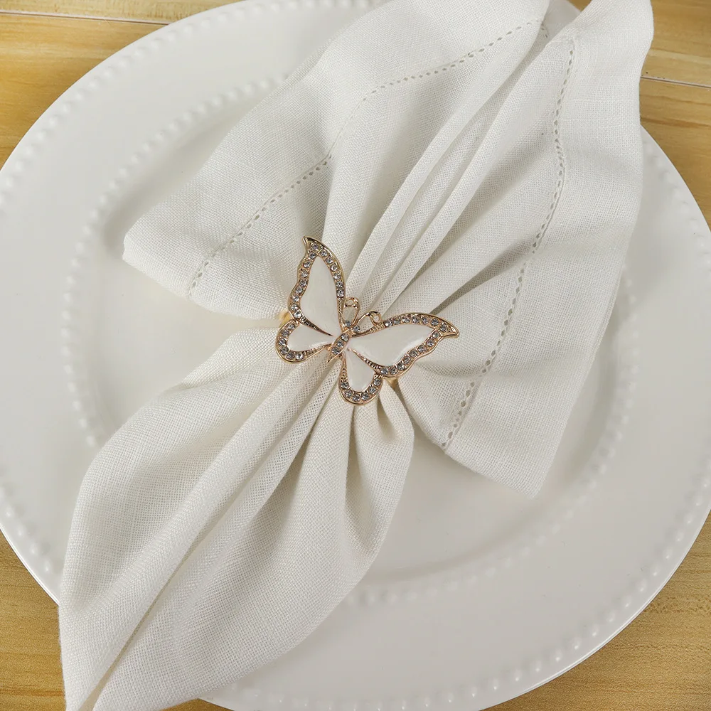 Fashion Jewelry  Insect Series Wedding Accessories for Table Oil Dripping Diamond Butterfly Napkin Ring