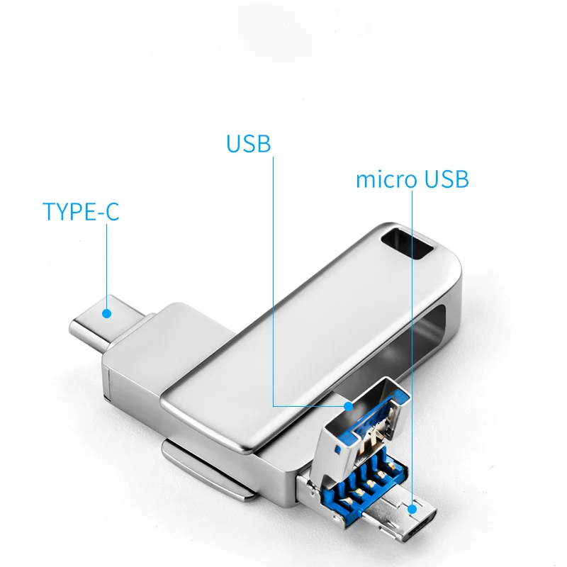 High Speed  3 in 1 OTG USB Flash Drive 3.0 Type C Micro Pendrive For Iphone Android 8GB 16GB 32GB 64GB 128GB
