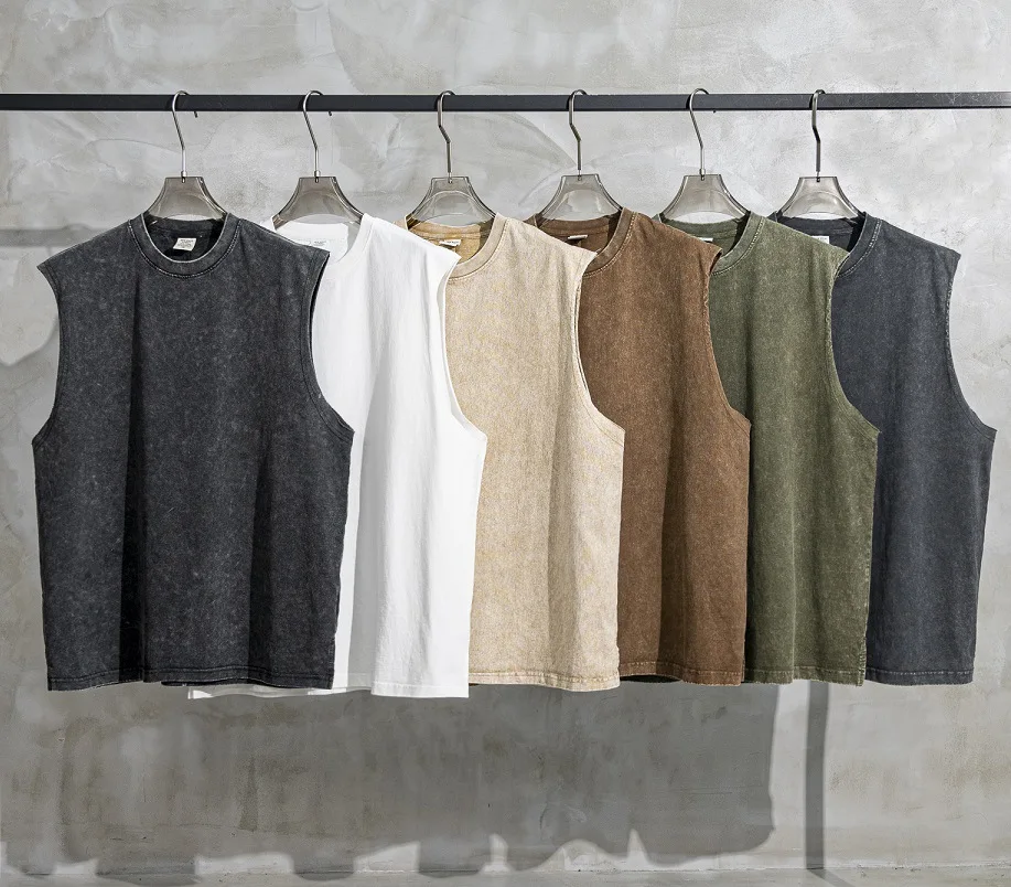 New Arrivals Wholesale Cotton Vintage Distressed Sleeveless T-shirt Tshirts Oversized Men Washed Vest Tank Tops