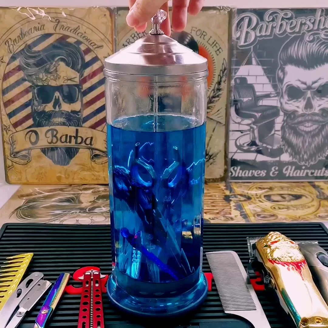 Private Label High Quality Big Size Glass Disinfecting Sterilizer Jar for Barber Shop