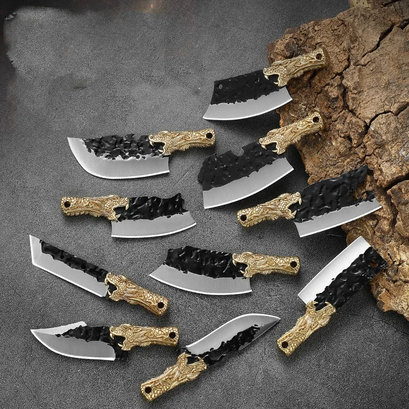 Mini Wooden Handle Knife Outdoor Camping Open Box with Chain Portable EDC Key Knife Cutter with Leather Sheath Chain