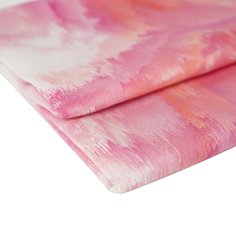 Environmental protection pure silk satin pink abstract printed fabrics for women dress shirt blouse skin-friendly