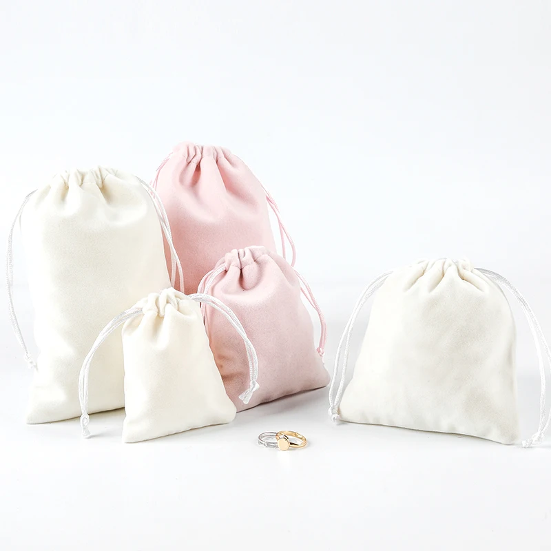 Whole White Pink Red Grey Cotton Flannel Velvet Suede Custom OEM Customized Logo Style Drawstring Dust Bag