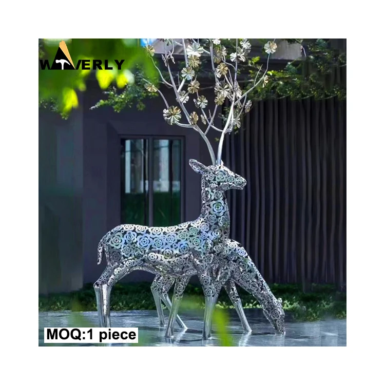 Wholesale Garden Decor Metal Abstract Animal Statue Sculptures Life Size Stainless Steel Hollow Deer Sculpture For Sale