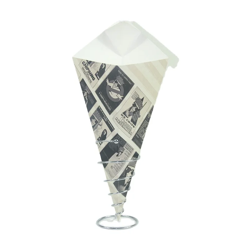 Disposable paper cone customizable with sauce box for French fries
