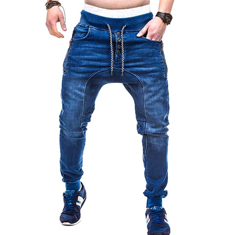 
Plain Elastic Waistband Slim Jogger Denim Jeans Style For Mens 