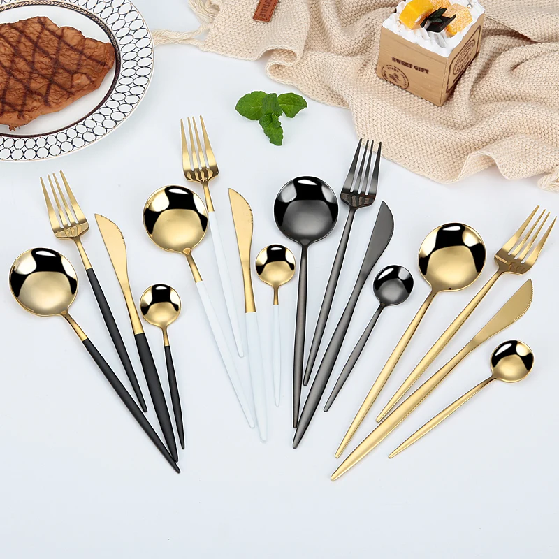 
2021 Modern metal flatware sets,stainless steel mirror gold cutlery set 24pcs 