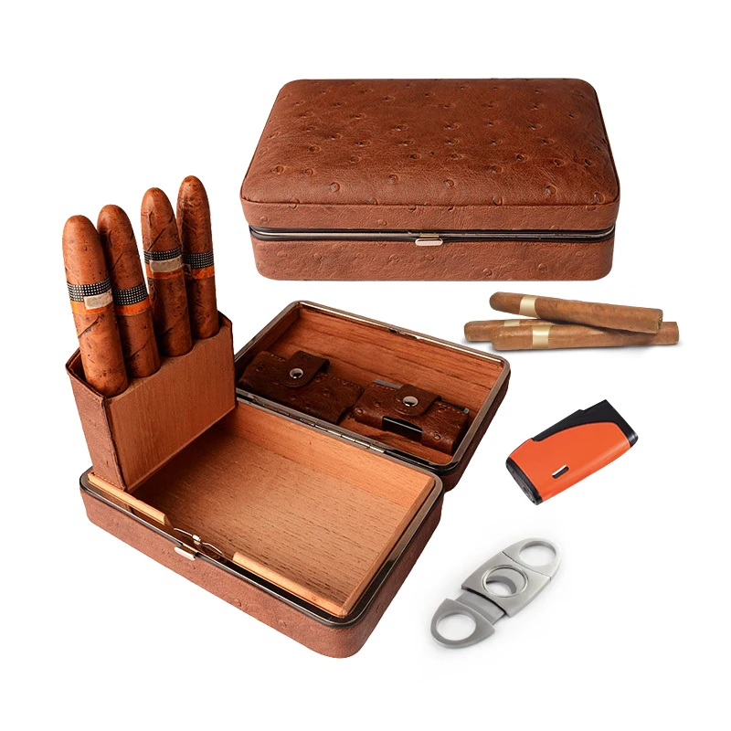 Vintage Luxury Travel Portable Leather Cigar Box Humidor Case