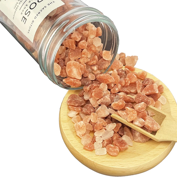 Detox Spa relaxing scent Crystal Bath Sea salt with Lavender seed & Rose petal  in glass bottle soaking bath salt