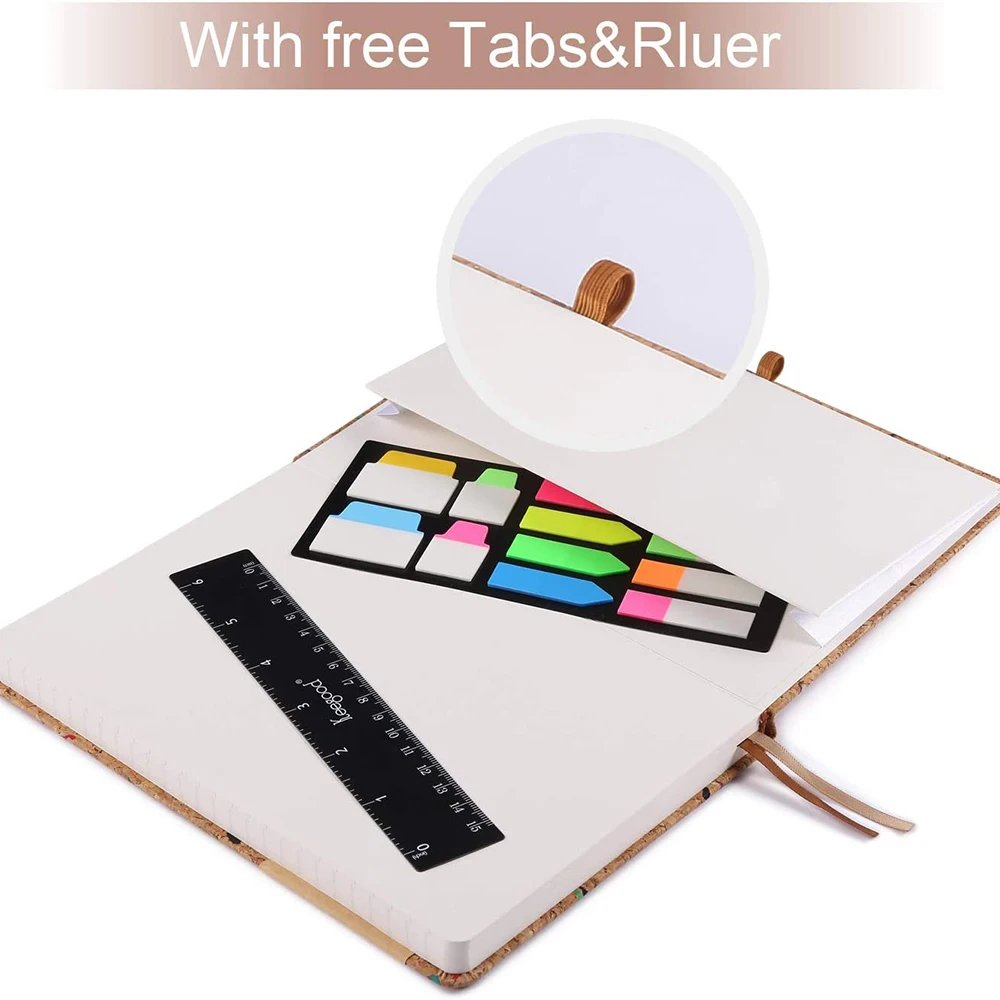 Eco-Friendly A5 Notebook with Cork Cover- Premium Lined Paper- Inner Pocket & Elastic Band