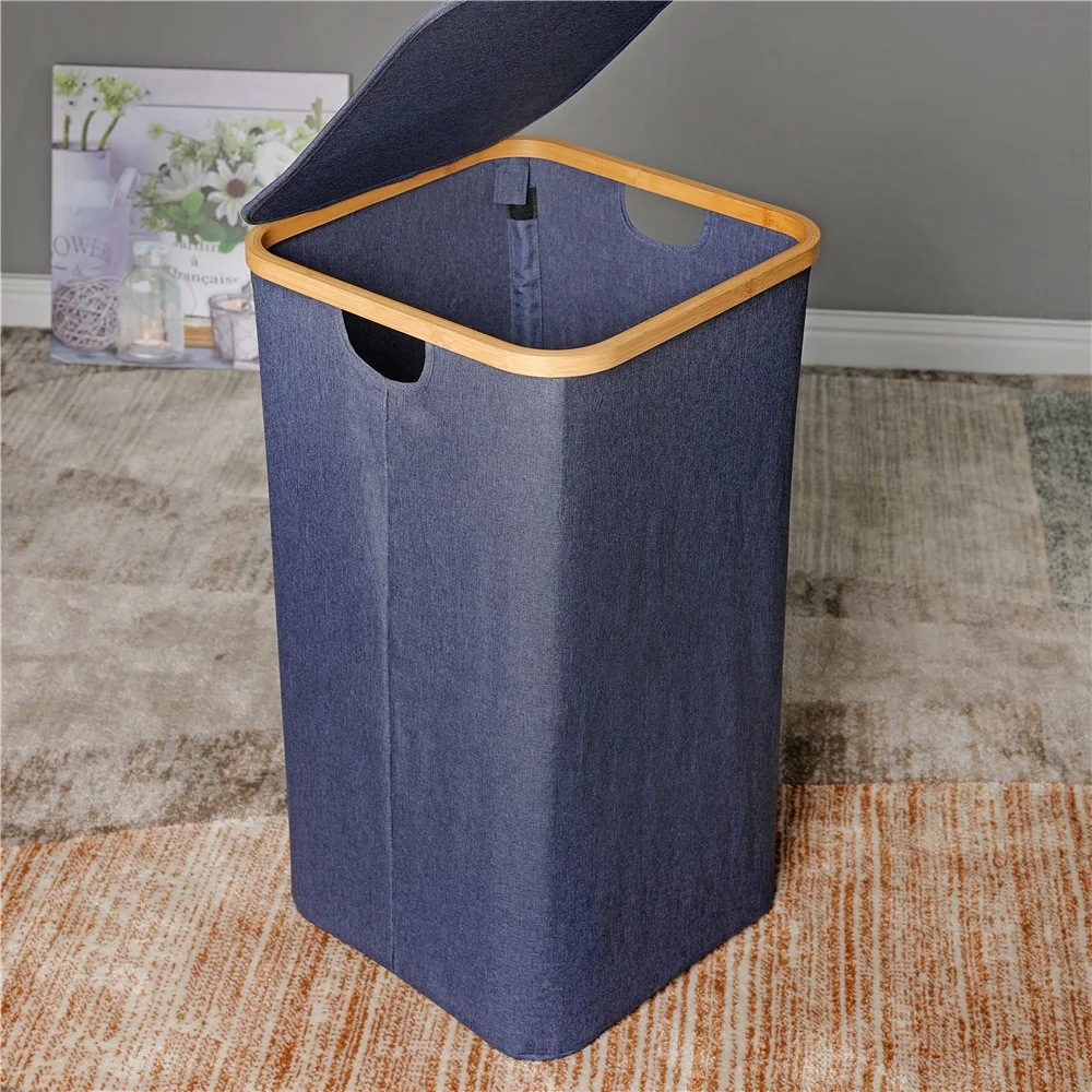 Foldable Laundry Hamper Oxford Dirty Clothes Bamboo Collapsible Basket Laundry for Hotel