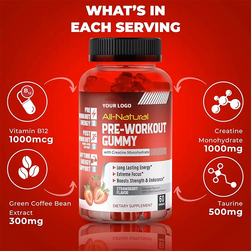 OEM Private Label creatine monohydrate gummy weight gain Supplement Pre Work Energy 1000mg Creatine Gummies