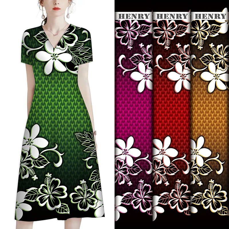 China Fabric Factory Accepts Custom Design Red Hibiscus Flower Print Rayon Fabric For Islander Style Dresses