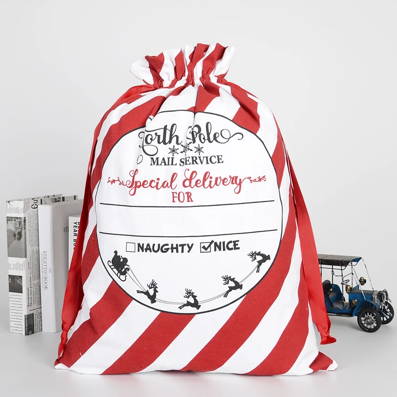 2021 Christmas personalized sublimation Santa drawstring large linen blank white beige burlap polyester cartoon gift sacks