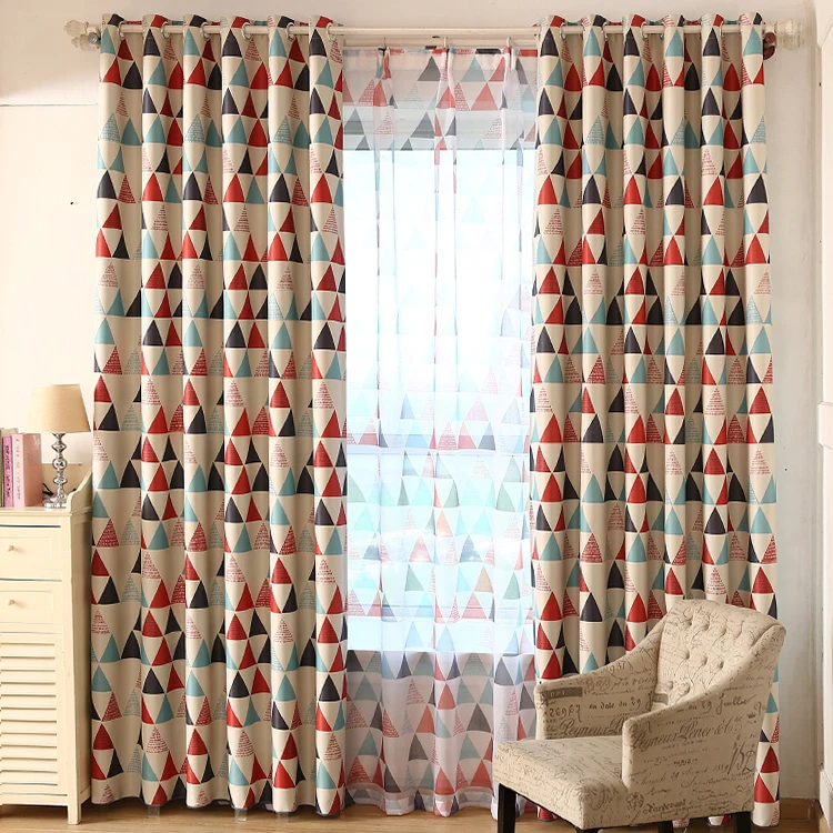 Triangle idyllic Mediterranean design black silk curtain living room bedroom shading curtains fabric