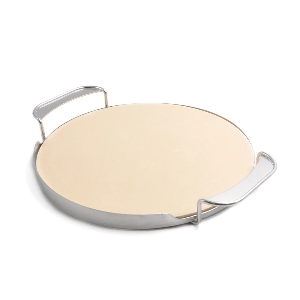 With Heavy Duty Chrome Stand and Handles Ceramic Pizza Stone Set