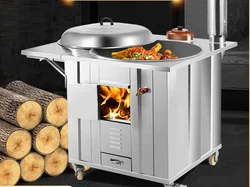 Firewood stove, burning wood, 304 stainless steel thickened ground stove, household rural iron pot, stewing, outdoor