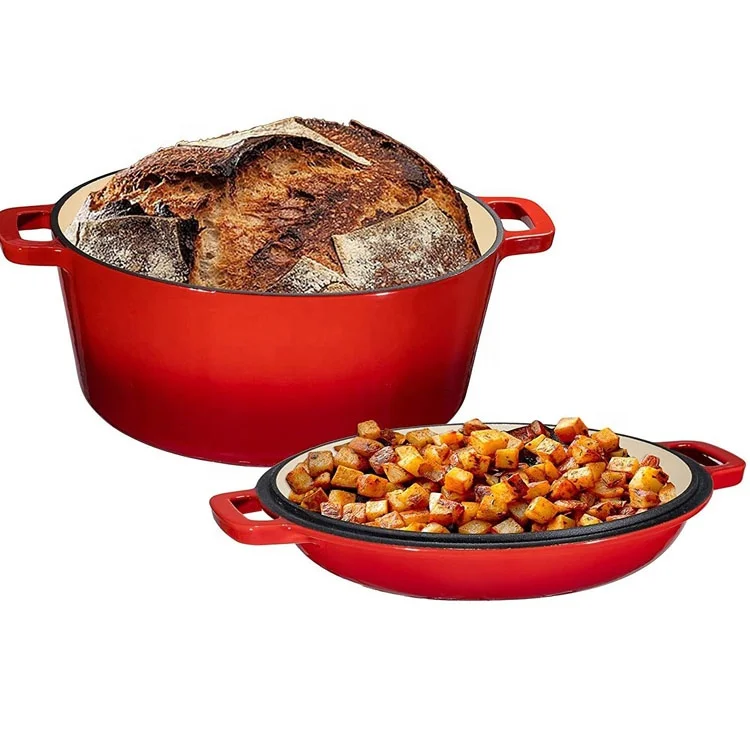 2 in 1 Enamel Cast iron combo cooker cooking pot sauce pot skillet with double handle
