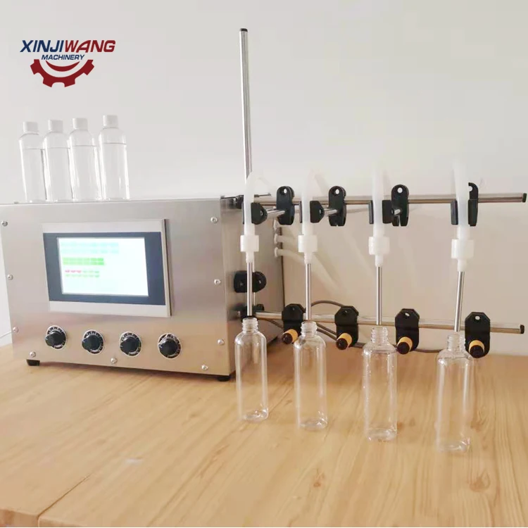 Table Top Desktop Automatic 4 Heads Liquid Filling Machine Perfume And Water Filler With Conveyor Belt