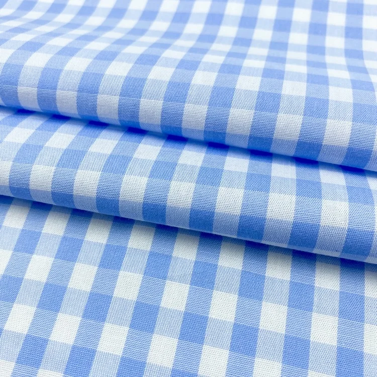 Hot sale popular wocen 100% cotton white blue plaid check yarn dyed gingham shirting uniform fabric