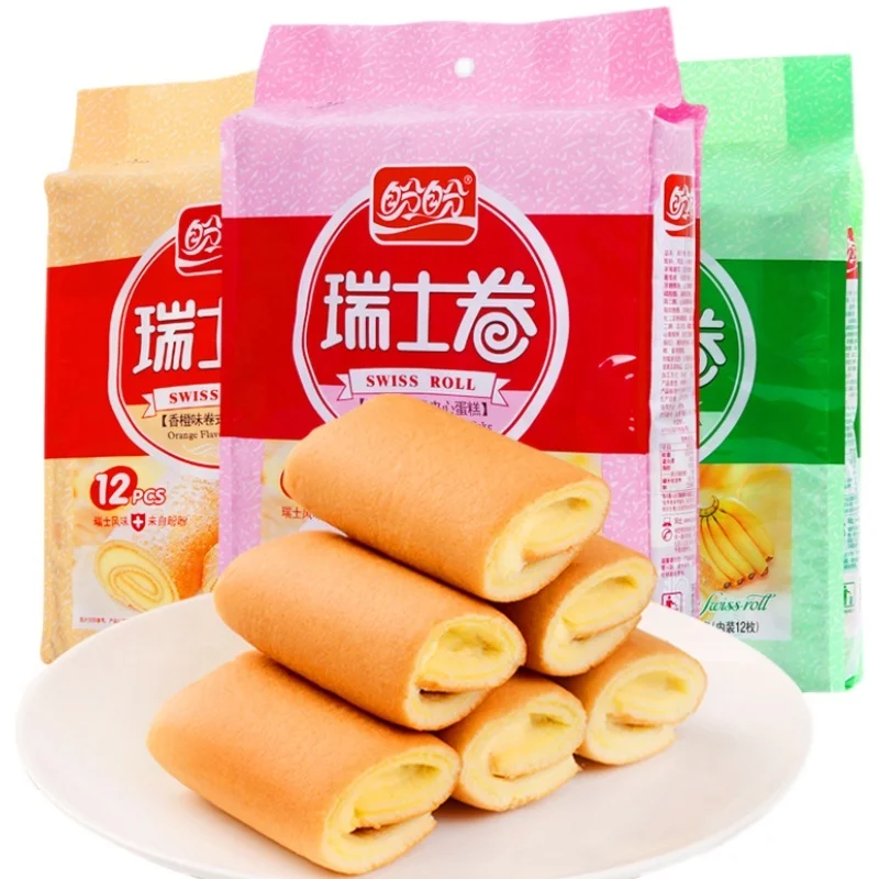 Sweet Swiss Roll Orange Banana Flavor 240g Layer Cake for Breakfast or Leisure Snack Box Packaging