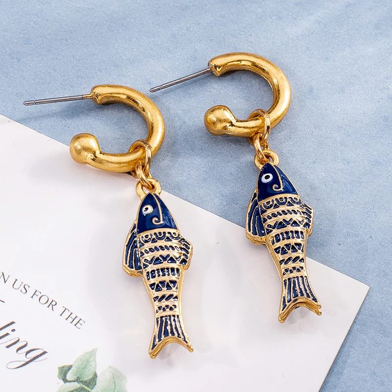 Cute Fish Drop Earrings Fashion Bohemia Starfish Earring Animal Cubic Zirconia Dangle Hanging Marine Biological for Women