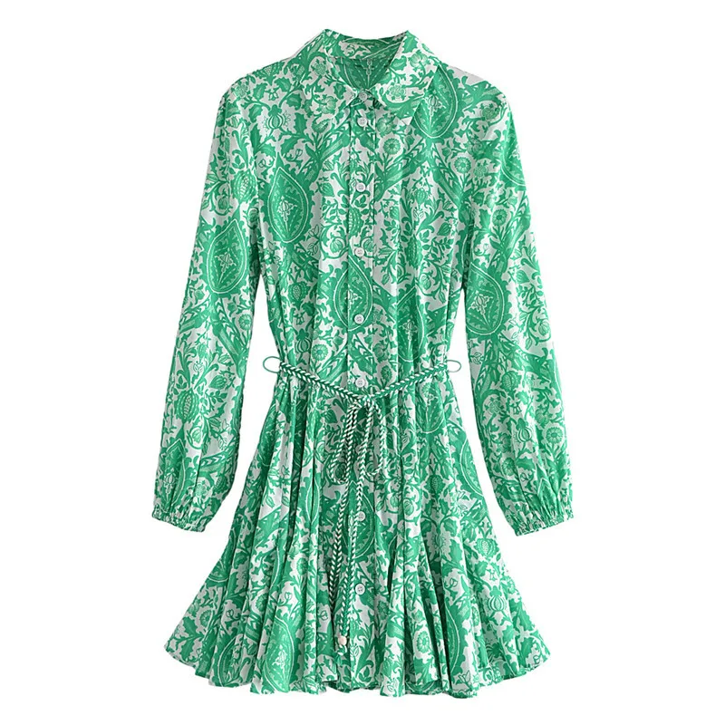 2022 Fall Floral Printed Long Sleeve Girls Mini Shirt Dresses For Women