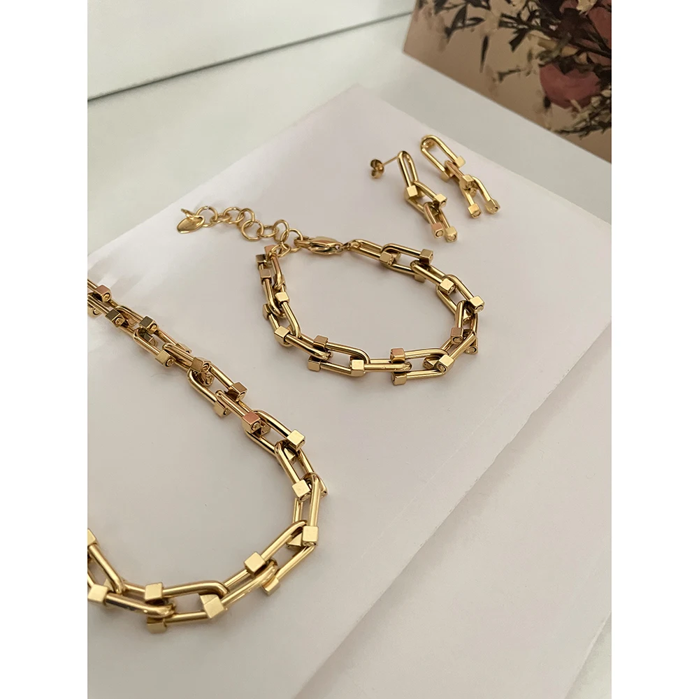 Не тускнеет U в форме подковы колье набор с массивная цепочка 18K позолоченное ожерелье для женщин простой минималистичный ювелирные наборы