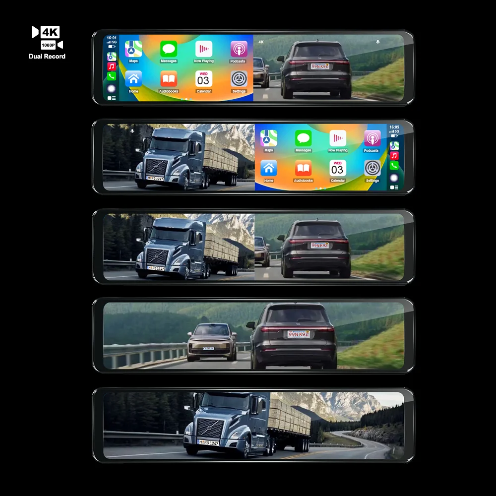 12 Inch 4K+1080P rearview mirror Car DVR Carplay Android Auto WIFI GPS dual Dash Cam front and rear 4K for Car Auto Recorder