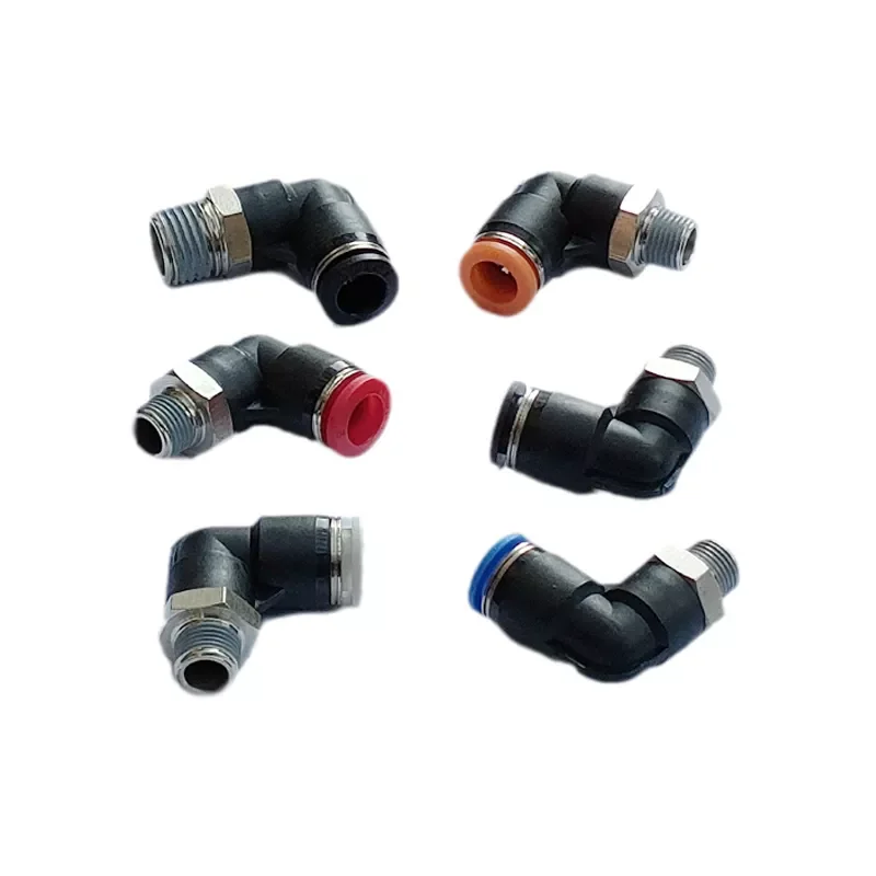 External thread 1/4, 3/8, 1/8 push on connection single contact elbow pipe fittings