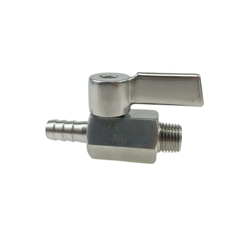 Миниатюрные шаровые клапаны из нержавеющей стали SS304 с наружной резьбой на шланг 1/4 дюйма