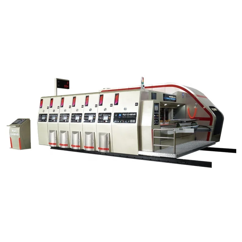 Full Automatic Carton box making 3 colors flexo ink Corrugated Printing  die cutting creasing machine